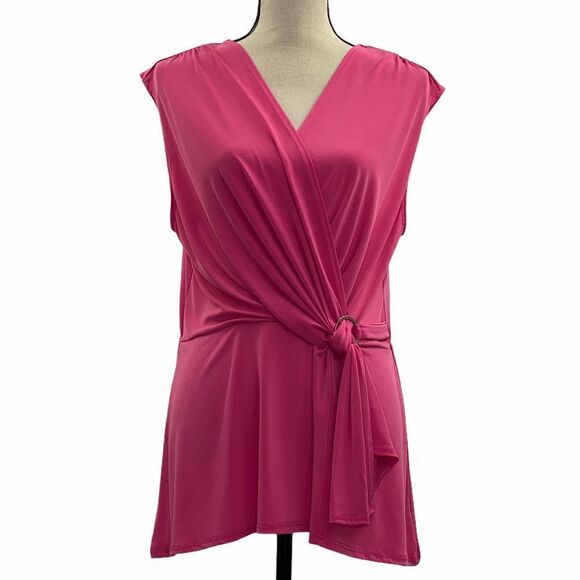 NOTATIONS Faux Wrap Sleeveless Tie Waist Blouse L - Picture 1 of 11
